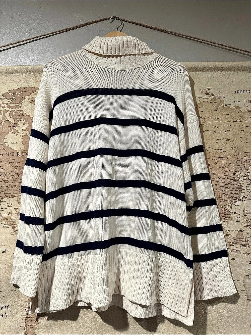 Old Navy Striped Turtleneck Sweater Cream & Blue Large